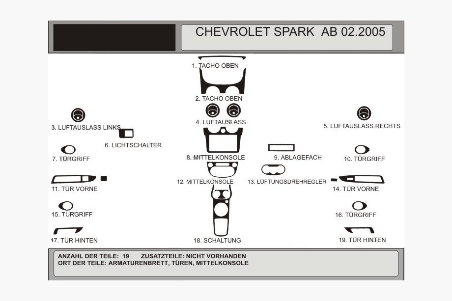 Chevrolet Spark 2004–2009 Okrasne obloge armaturne plošče (Hartman) Aluminij Image