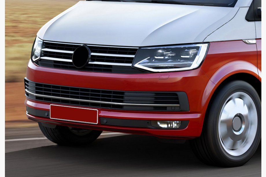 Volkswagen T6 2015–2024 Okrasne letvice za mrežo odbijača 2015-2019 (3 kosi, nerjaveče jeklo) Image