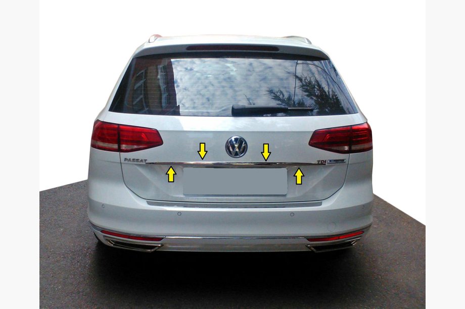 Volkswagen Passat B8 2015–2023 Okrasna letev nad registrsko tablico SW (Carmos, nerjavno jeklo) Image