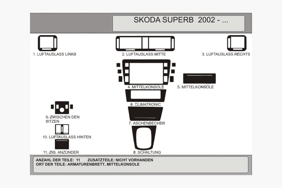 Skoda Superb 2001–2009 Hartman dekor armaturne plošče (varianta št. 2) Image