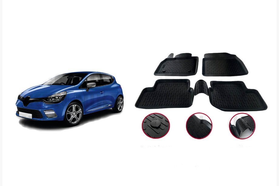 Renault Clio IV 2012–2019 Gumijasti tepihi za kabino (4 kosi, Niken 3D) Image