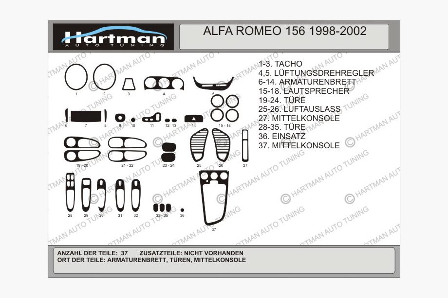 Alfa Romeo 156 1997–2007 Okrasne obloge armaturne plošče (Hartman) Image