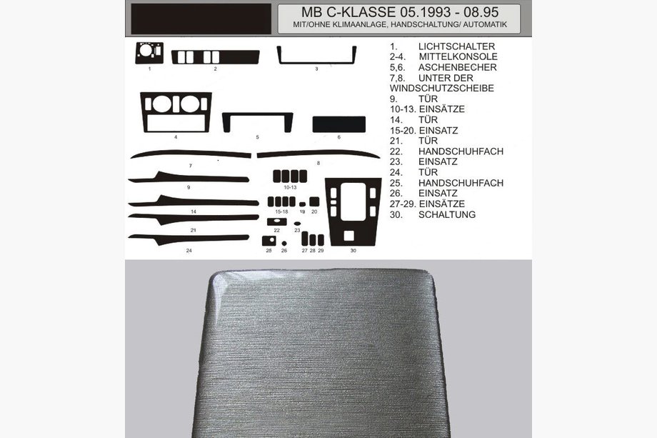 Mercedes C-class W202 1993–2001 AKCIJA! Okrasne obloge armaturne plošče v videzu aluminija (1993-1995) Image