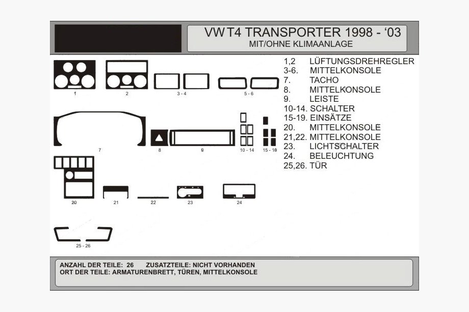 Volkswagen T4 Caravelle/Multivan 1990–2003 Akcija !!! Okrasne letvice za armaturno ploščo v imitaciji lesa, Hartman Image