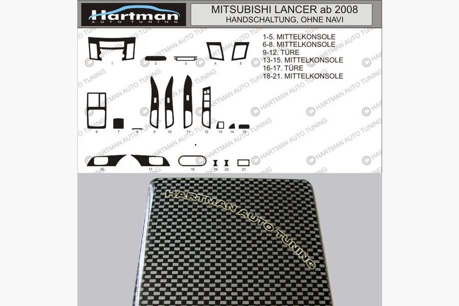 Mitsubishi Lancer X 2008– AKCIJA! Prekrivne obloge armaturne plošče v karbon videzu Image
