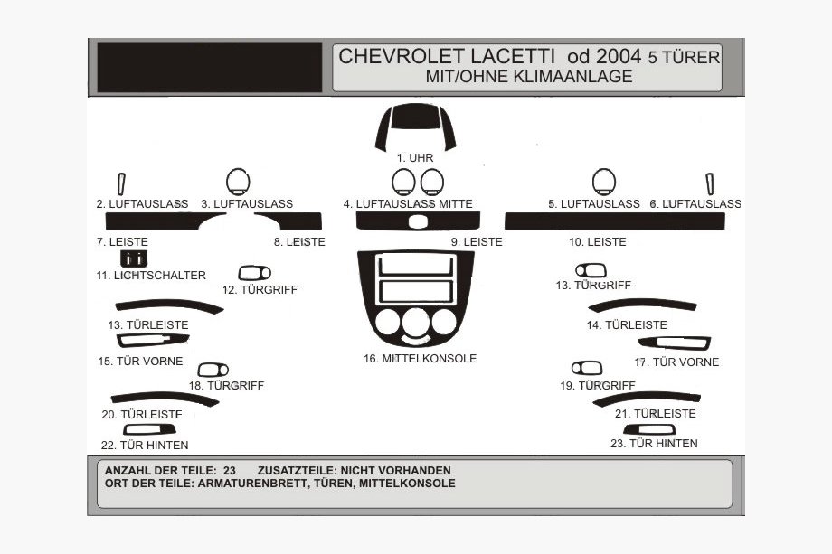 Chevrolet Lacetti 2003–2024 Obloge armaturne plošče Hatchback (Hartman) Aluminij Image