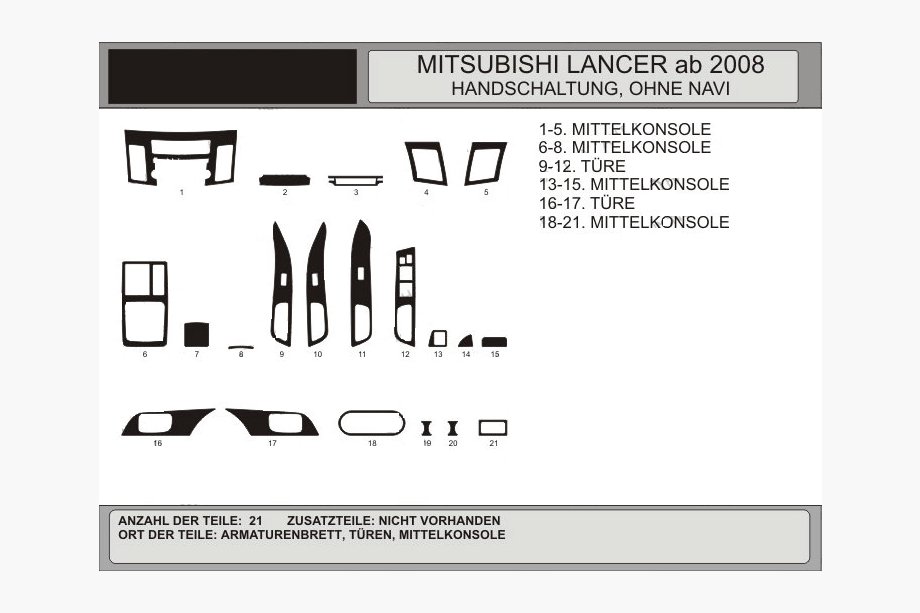 Mitsubishi Lancer X 2008– Okrasne obloge armaturne plošče (Hartman) Oreh Image