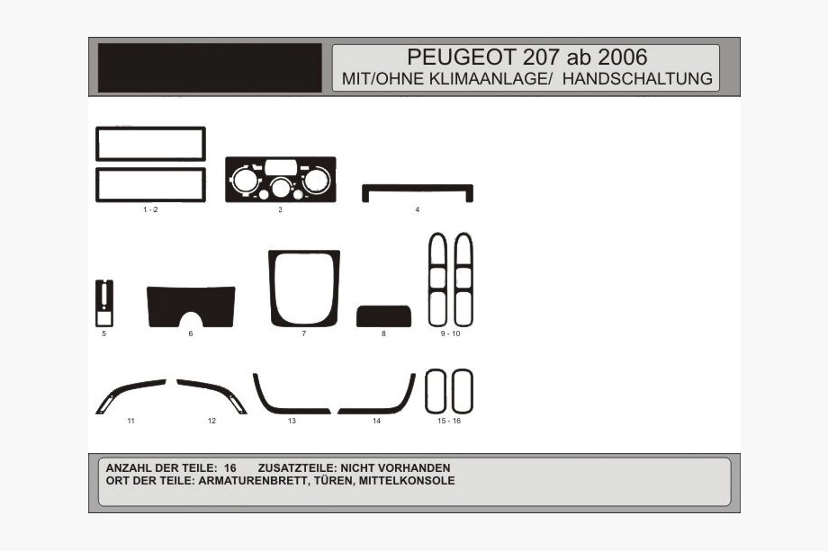 Peugeot 207 2006–2014 Okrasne obloge armaturne plošče (Hartman) Image