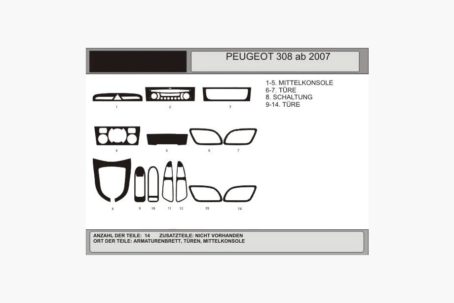 Peugeot 308 2007–2013 Obloge armaturne plošče Aluminij Image