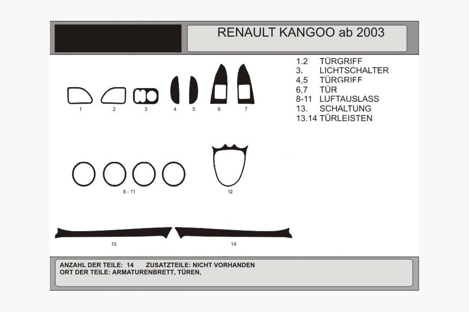 Renault Kangoo 1998–2008 Okrasne obloge armaturne plošče (Hartman) Aluminij Image