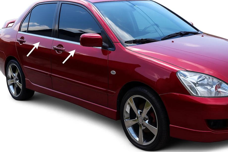 Mitsubishi Lancer 9 2004–2008 Zunanje okrasne letve stekel (4 kosi, nerjavno jeklo) Carmos - turško nerjaveče jeklo Image