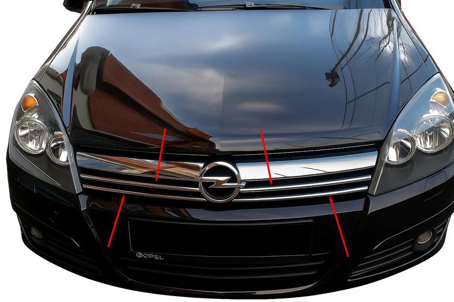 Opel Astra H 2004–2013 Okrasne letvice za masko (4 kosi, nerjaveče jeklo) Fotografija 1