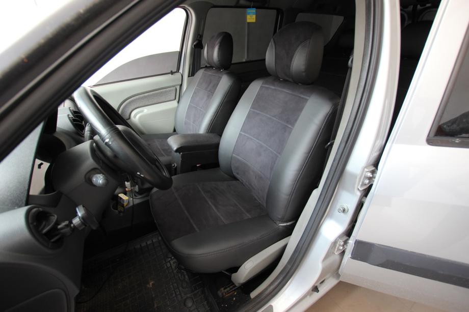 Renault Logan I 2005–2008 Avtomobilske sedežne prevleke eko usnje+tkanina+Alcantara Antara A001 (celoten komplet za notranjost) Fotografija 1