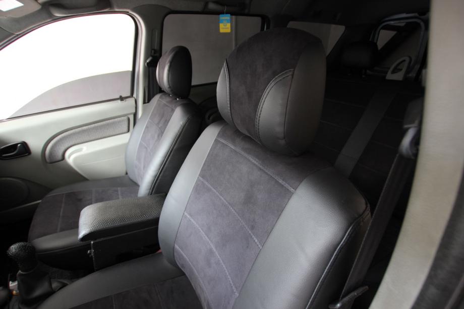 Renault Logan I 2005–2008 Avtomobilske sedežne prevleke eko usnje+tkanina+Alcantara Antara A001 (celoten komplet za notranjost) Fotografija 6