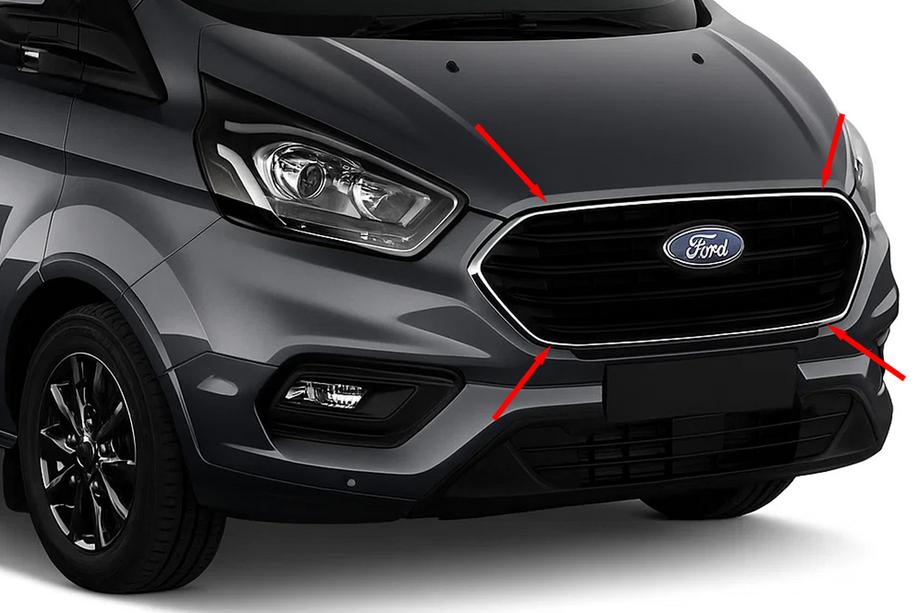 Ford Custom 2013–2022 Obroba maske hladilnika 2018+ (4 kosi, nerjaveče jeklo) Image