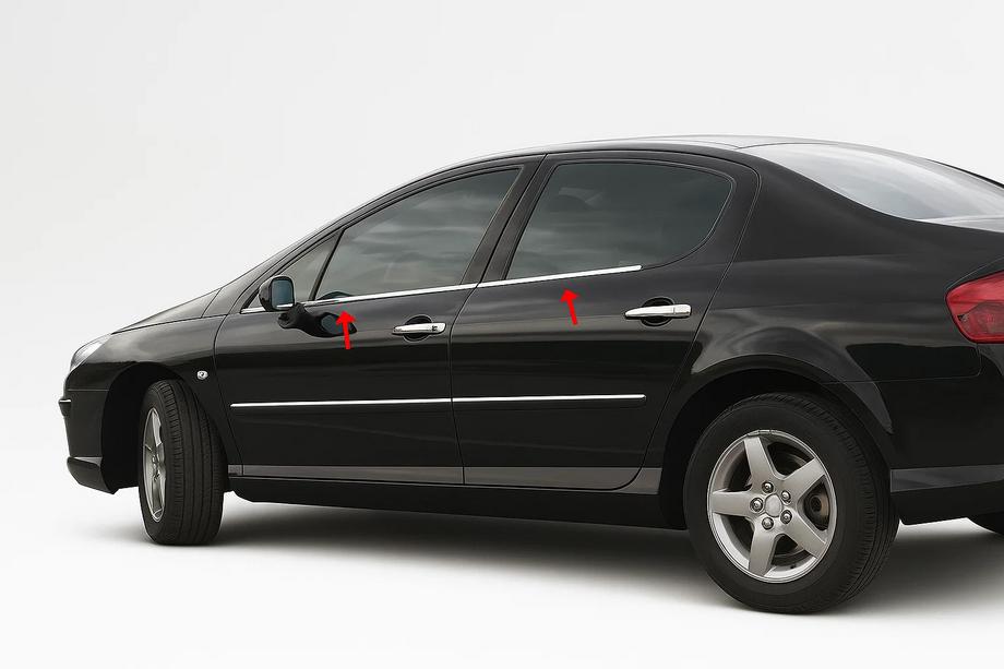 Peugeot 407 2004–2011 Zunanje okrasne letve stekel (4 kosi, nerjavno jeklo) Carmos - turško nerjaveče jeklo Image