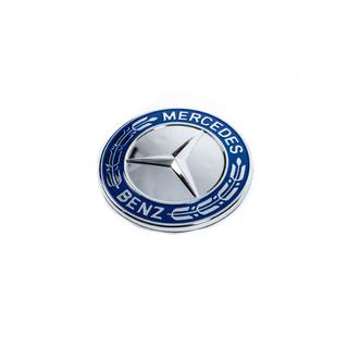 Čep namesto emblema na pokrovu motorja Mercedes (moder in krom, 57 mm) fotografija 1