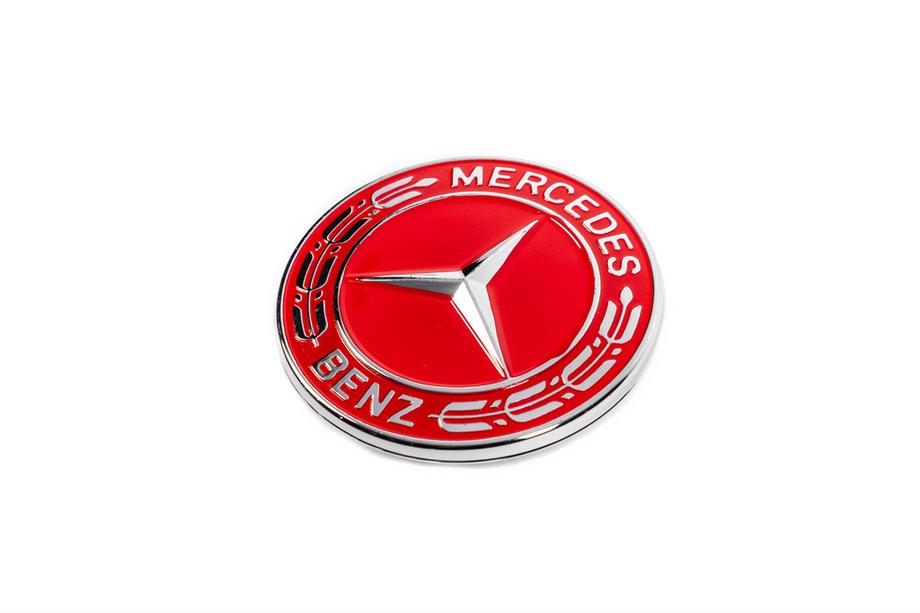 Mercedes-Benz Zamašek namesto emblema za pokrov motorja Mercedes (rdeč, 57 mm) Fotografija 2