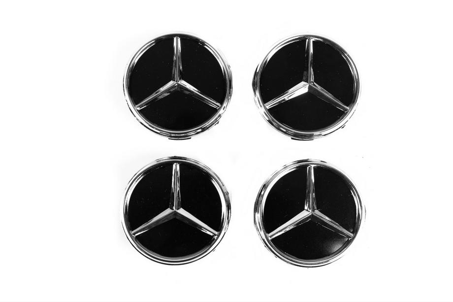 Mercedes-Benz Sredinski pokrovčki platišč 71/74 mm brez obroča (4 kos, črni s kromiranim logotipom) Fotografija 2
