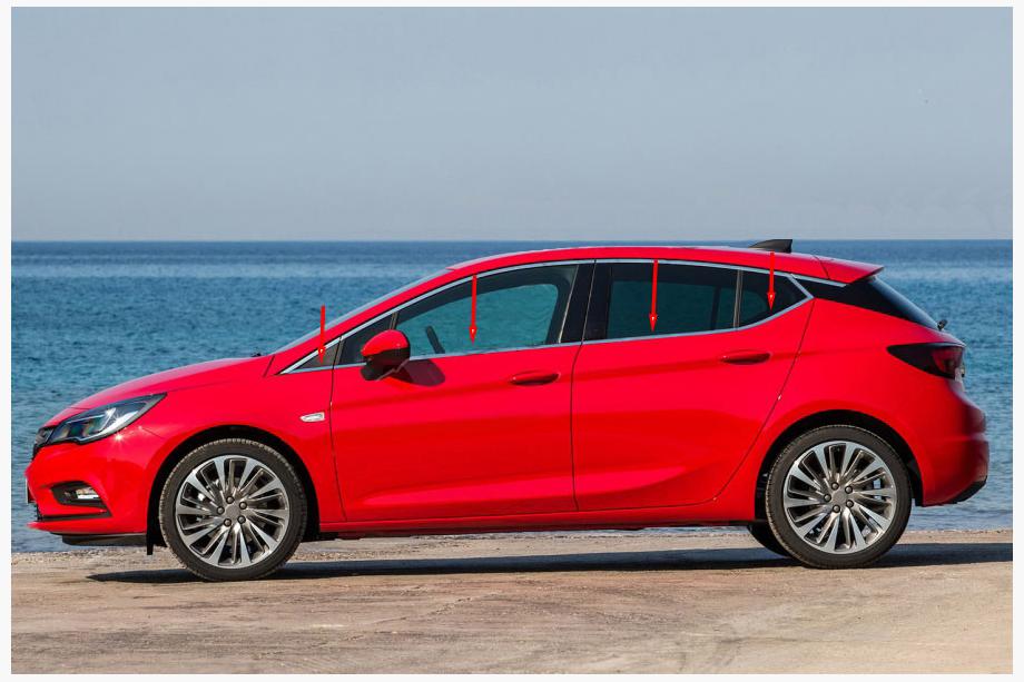Opel Astra K 2016–2021 Okrasne letvice oken (HB) (8 kos, nerjaveče jeklo) Image