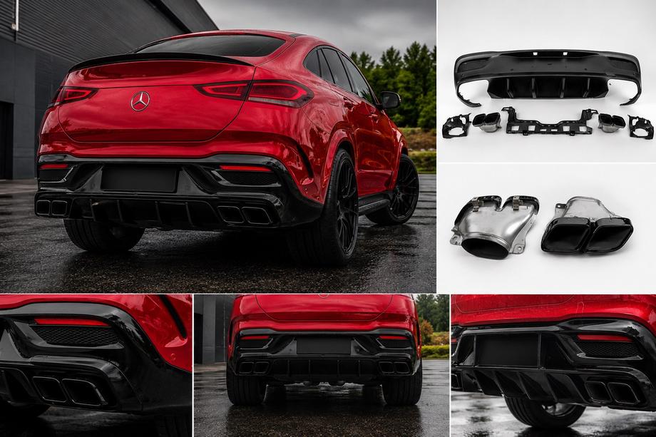 Mercedes GLE Coupé C167 2019– Zadnji difuzor z izpušnimi zaključki, črn (GLE63 dizajn) Image