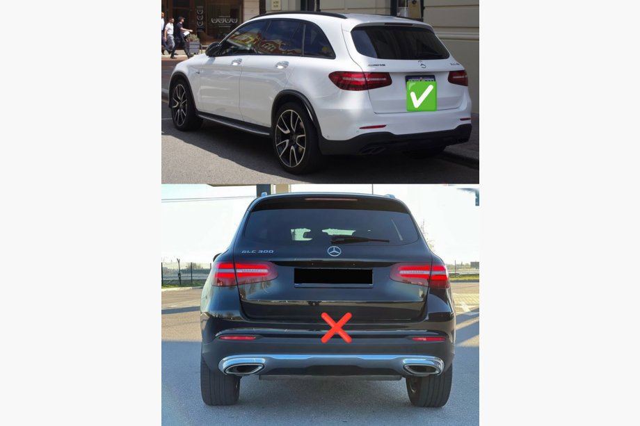 Mercedes GLC X253 2015–2022 Zadnji difuzor z izpušnimi zaključki Black (AMG63 dizajn) Fotografija 3