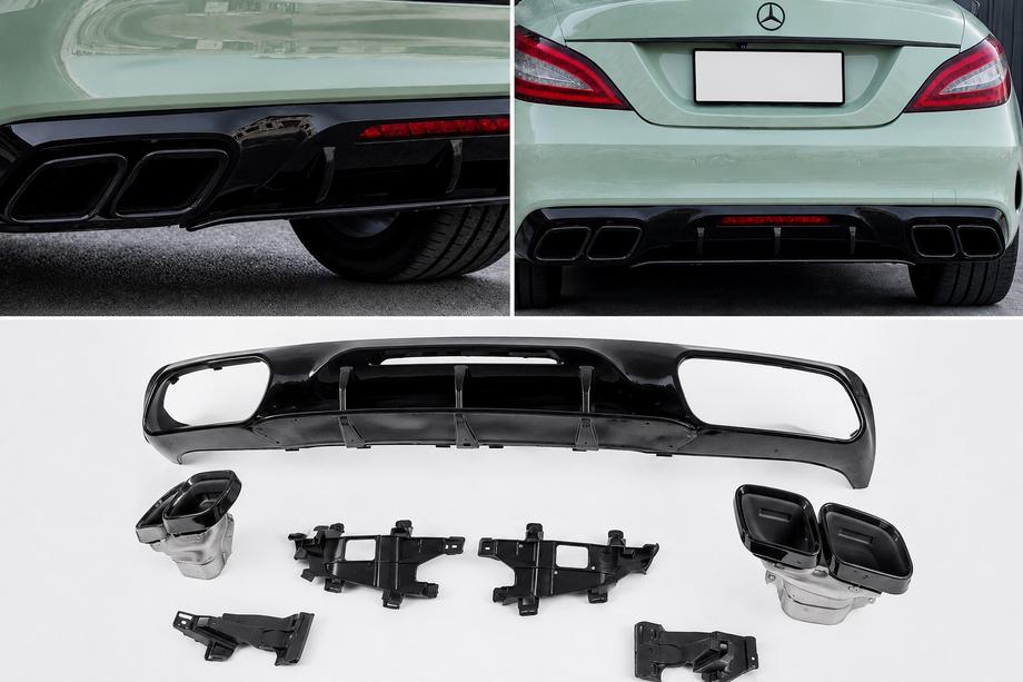 Mercedes CLS C218 2011–2018 Zadnji difuzor z izpušnimi zaključki Black (2015-2018, GT63 Design) Fotografija 1