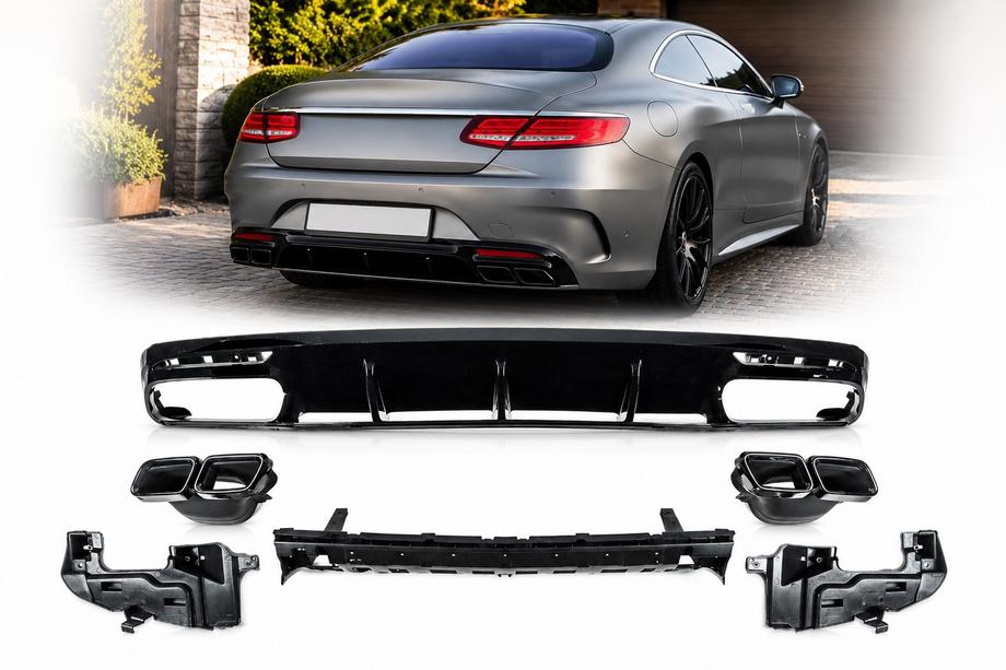 Mercedes S-class C217 Coupe 2014–2020 Zadnji difuzor z izpušnimi zaključki Black (2018-2020) Image