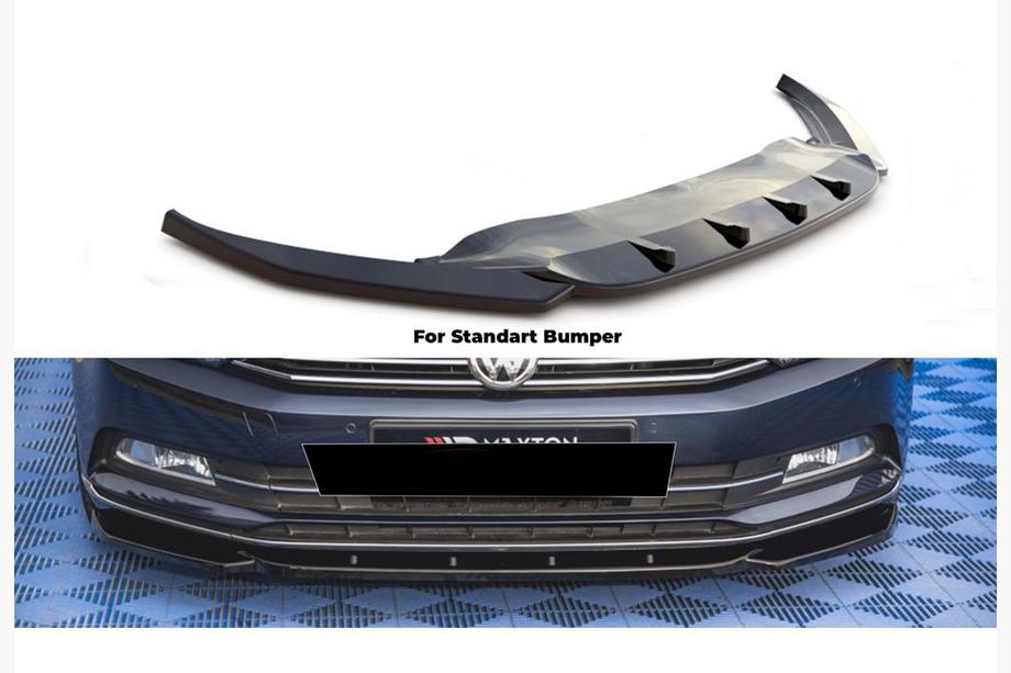 Volkswagen Passat B8 2015–2023 Sprednji lip spojler odbijača DPT V-1 (2015-2019 EU, črna visok sijaj) Image