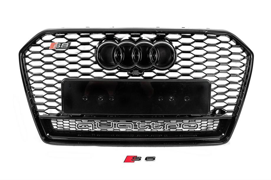 Audi A6 C7 2011–2017 Črna sprednja maska hladilnika RS-style z napisom Quattro (2014-2017) Image