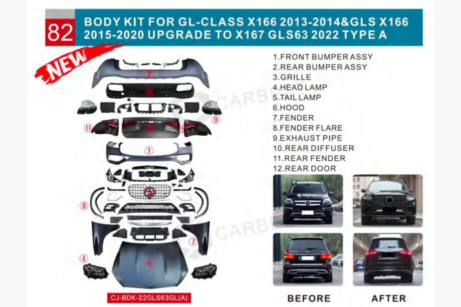 Mercedes GL/GLS razred X166 2012–2019 Facelift predelovalni komplet iz X166 v GLS63 X167 (Type-A) Image