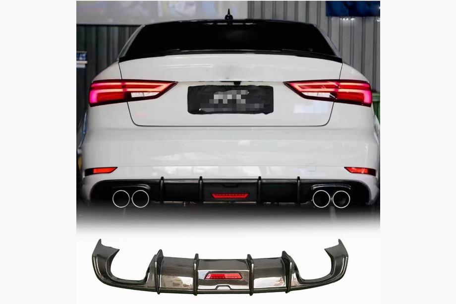 Audi A3 2012–2020 Difuzor zadnjega odbijača z LED zavorno lučjo (za Base Sedan 2017-2020, karbon) Image