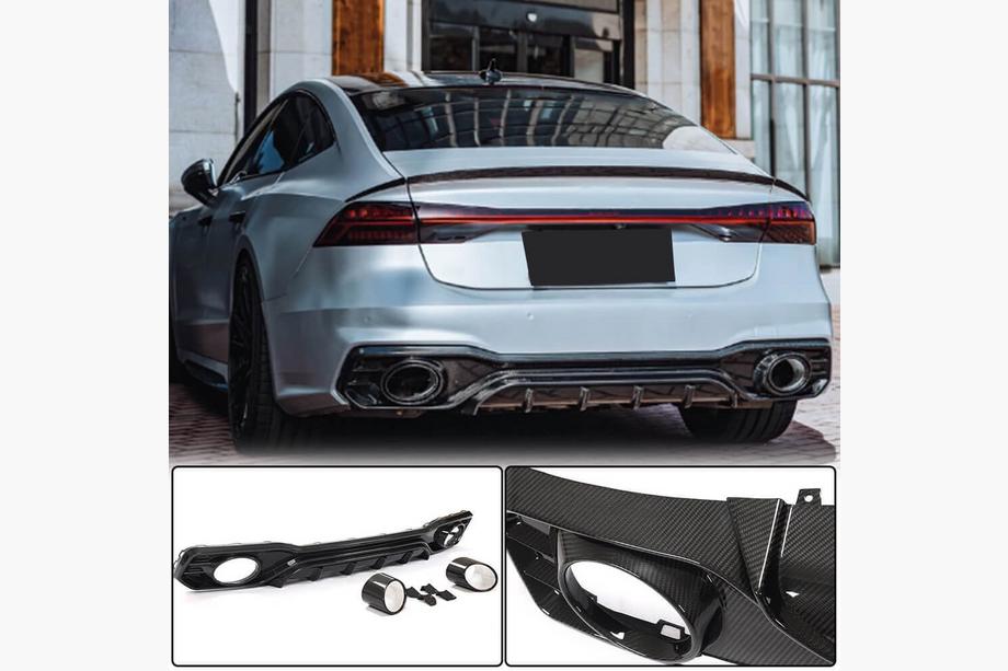 Audi A7 2018– Difuzor zadnjega odbijača z izpušnimi zaključki (za S-Line 2018-2022, dry carbon) Image