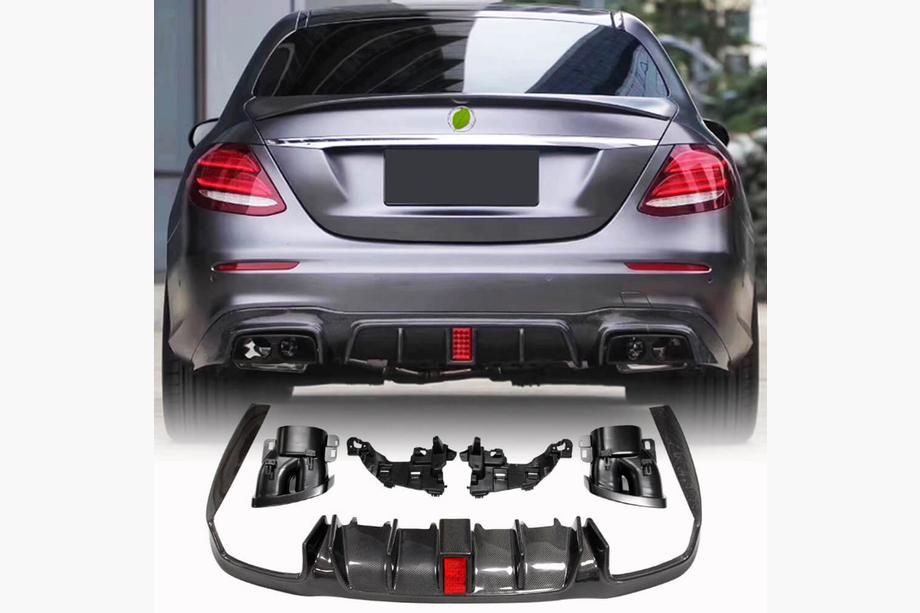 Mercedes Razred E W213 2016–2023 Difuzor zadnjega odbijača z izpušnimi zaključki V2 (za AMG/AMG-Line 2016-2019, karbon) Image