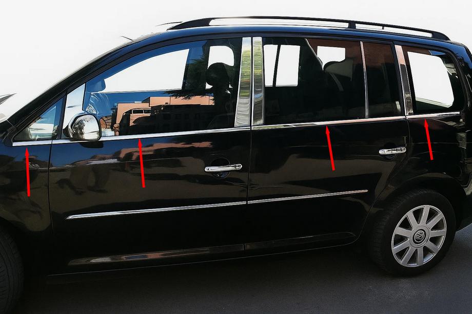 Volkswagen Touran 2003–2010 Zunanje okenske obrobe (8 kos, nerjavno jeklo) OmsaLine - italijansko nerjavno jeklo Image