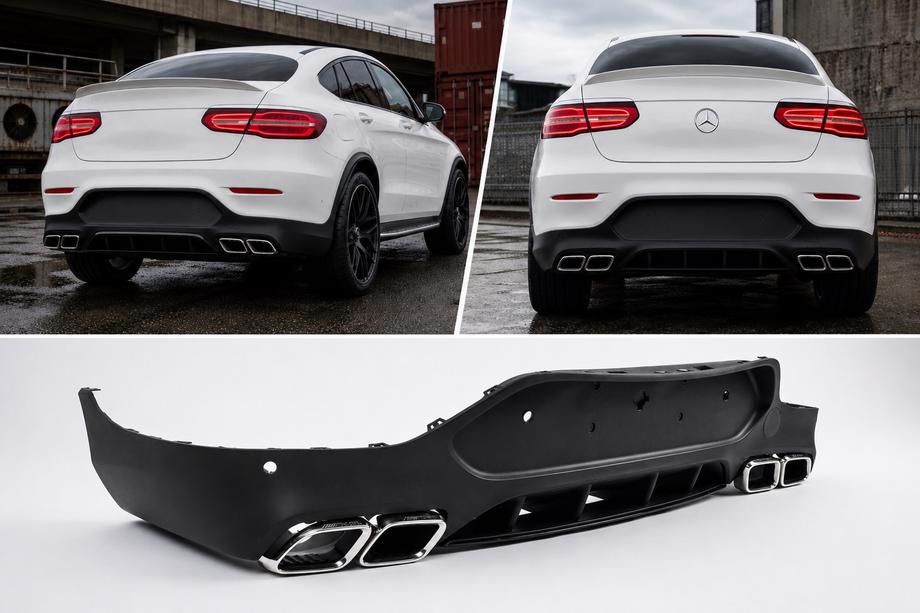 Mercedes GLC Coupé C253 2016–2023 Zadnji difuzor z izpušnimi zaključki Silver (AMG63 dizajn) Image
