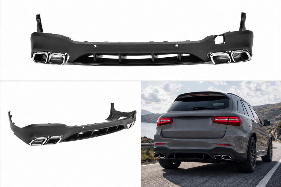 Mercedes GLC X253 2015–2022 Zadnji difuzor z izpušnimi zaključki Silver (AMG63 Design) Image