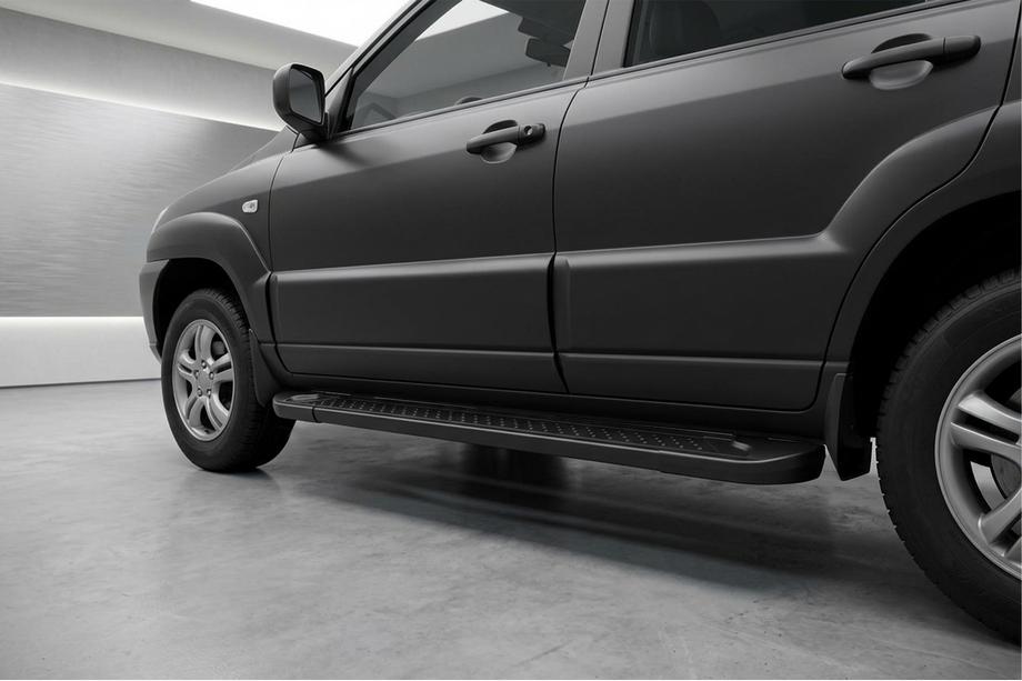 Kia Sportage 2004–2010 Bočne stopnice Allmond Black (2 kosa, aluminij) Fotografija 1