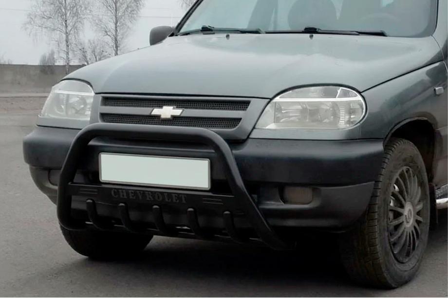 Chevrolet Niva 1998–2020 Sprednji zaščitni lok WT004 Black (nerjavno jeklo) Image