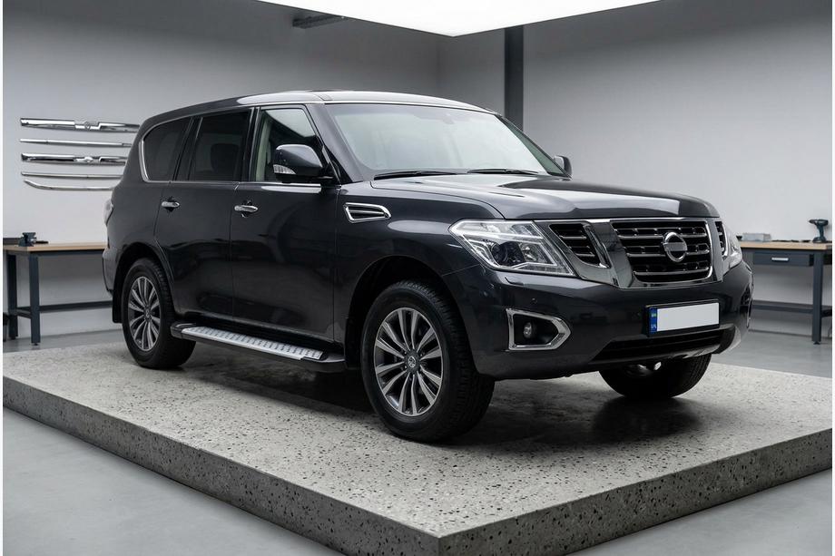 Nissan Patrol Y62 2010–2024 Stranske stopnice Allmond Grey (2 kosa, aluminij) Image