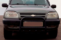 Chevrolet Niva 1998–2020 Kenguru zaščitna letev QT006 Black (nerjaveče jeklo) fotografija 1