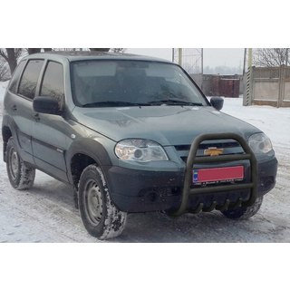 Zaščitni lok QT007 Black (nerjavno jeklo) Chevrolet Niva 1998–2020 fotografija 3