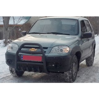 Zaščitni lok QT007 Black (nerjavno jeklo) Chevrolet Niva 1998–2020 fotografija 1