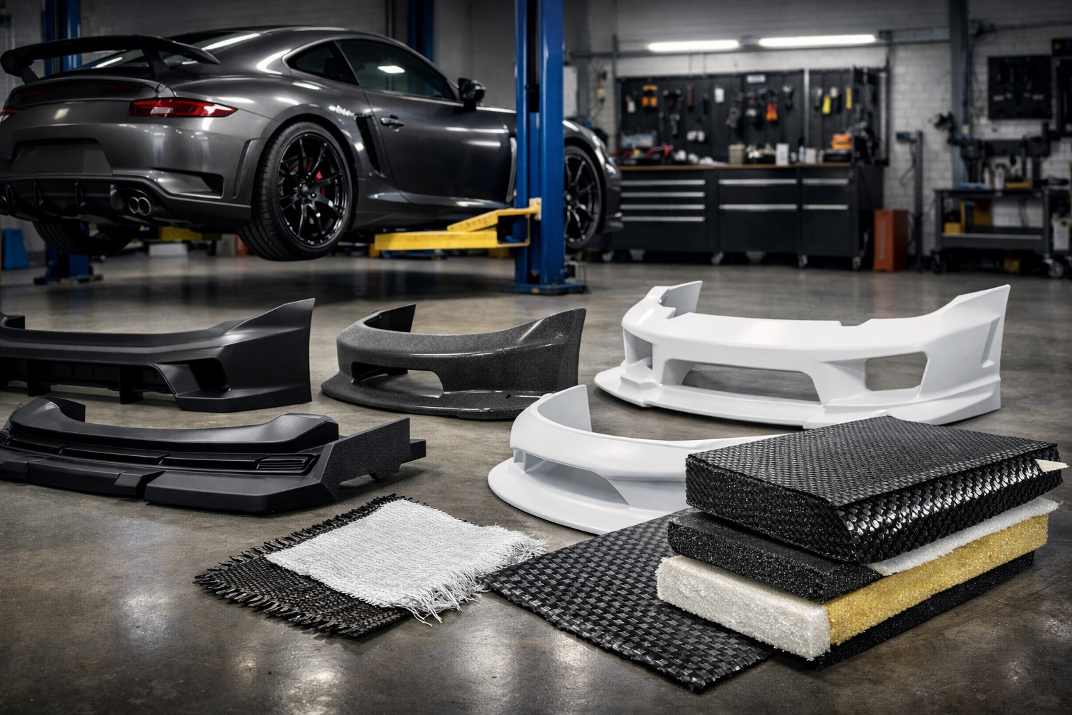 Bodykiti/pragi/spojlerji: kako izbrati material (ABS vs PP vs FRP vs carbon) brez razpok