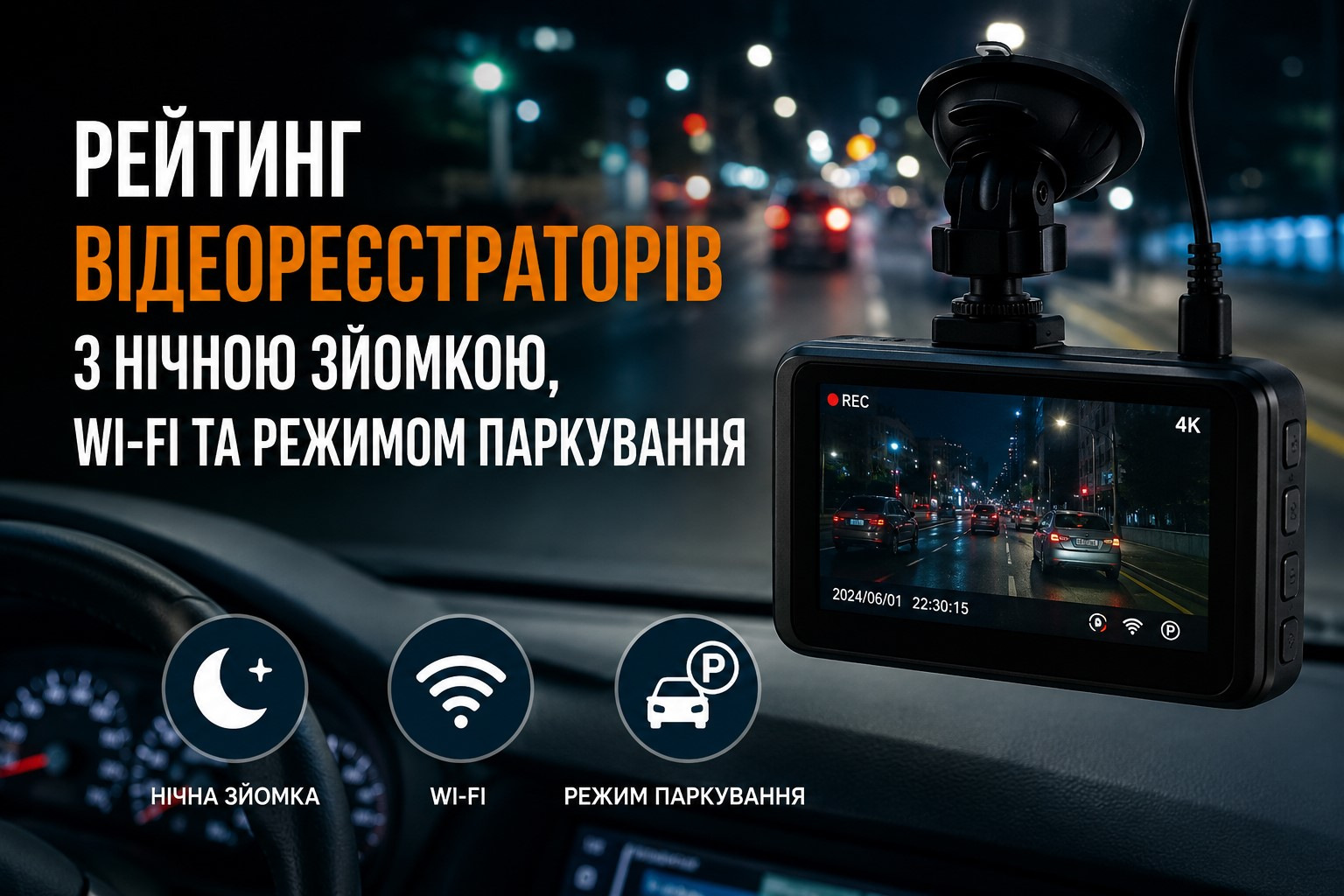 Lestvica avtomobilskih kamer: nočno snemanje, Wi‑Fi in parkirni način