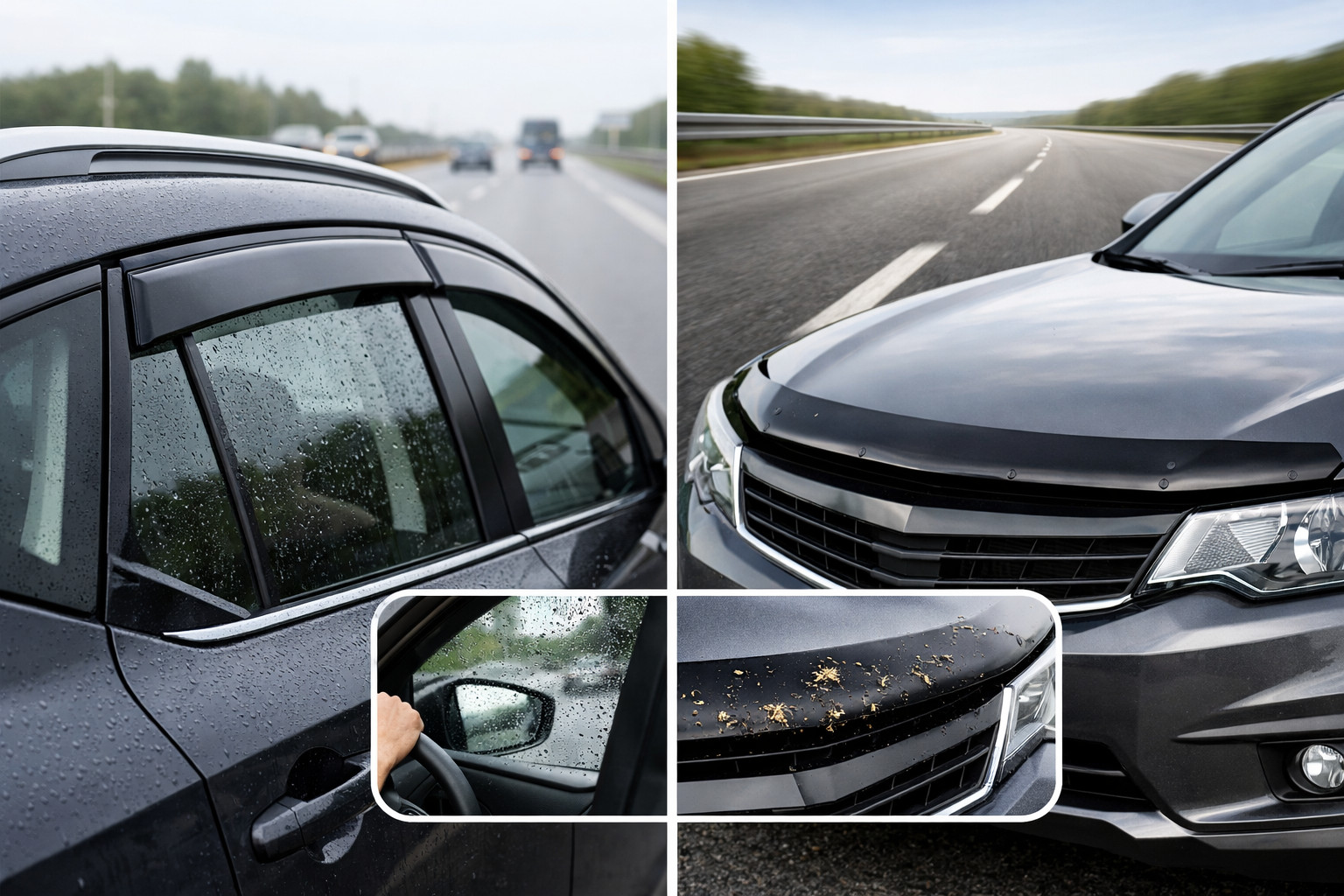 Vetrni deflektorji za okna ali deflektor pokrova motorja: kaj je uporabnejše v mestu in na avtocesti