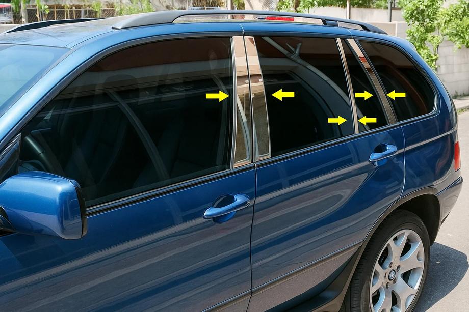 BMW X5 E53 1999–2006 Letvice stebričkov vrat (8 kos, nerjavno jeklo) Fotografija 1