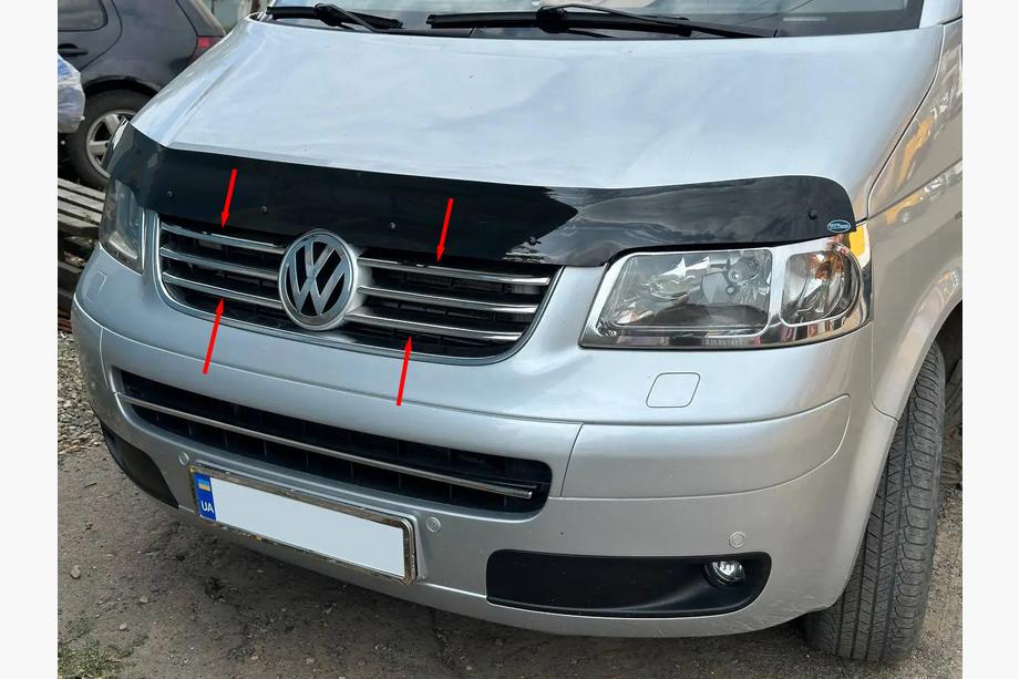 Volkswagen T5 Multivan 2003–2010 Okrasne letvice za masko (6 kos, nerjavno jeklo) OmsaLine - italijansko nerjavno jeklo Fotografija 4