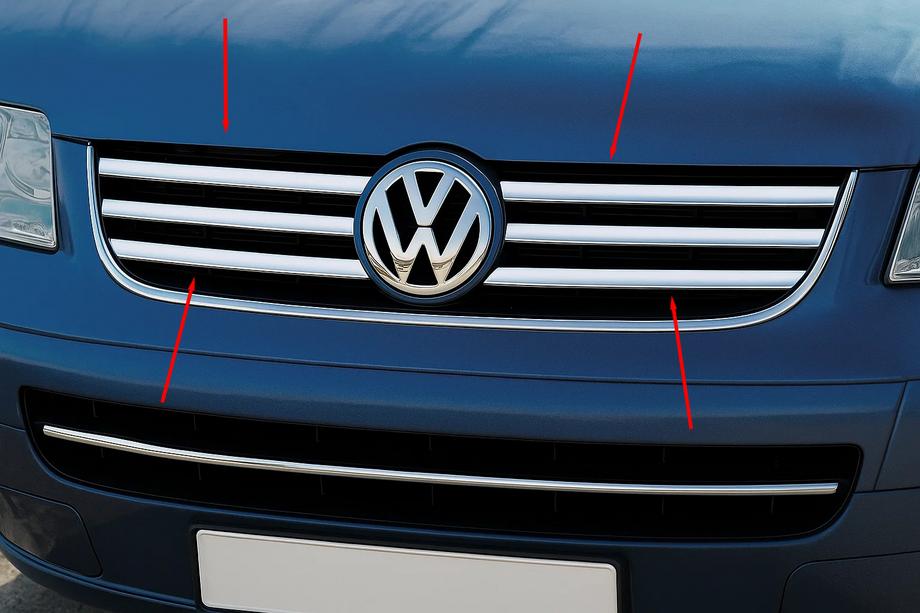 Volkswagen T5 Multivan 2003–2010 Okrasne letvice za masko (6 kos, nerjavno jeklo) Image