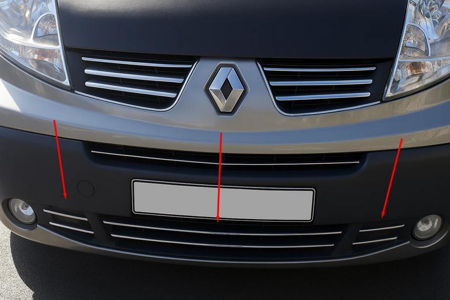 Renault Trafic 2001–2015 Kromirane obrobe rešetke odbijača 2007-2015 (6 kos, nerjavno jeklo) Fotografija 1